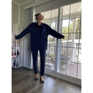 FRYE AND COMPANY navy blue peplum button down shirt Tunic XL NWT